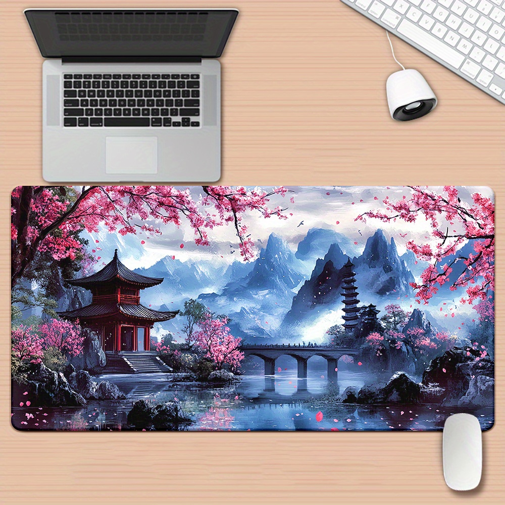 Gaming Mouse Pad Xl - Cherry Blossom Ink Painting Landscape Mouse