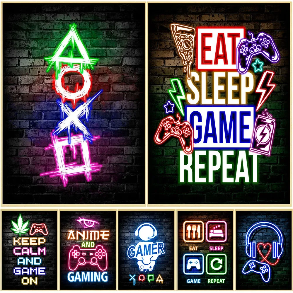 Gaming Accessories Decor - Gaming Neon Eat Sleep Game Repeat